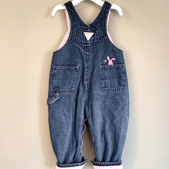OshKosh Baby fleece lined embroidered denim overalls - Picture 2 of 7